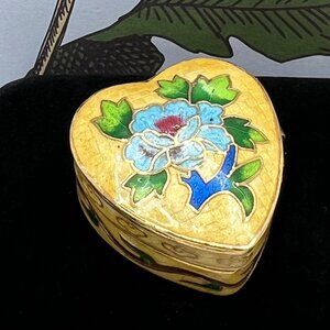 Yellow Cloisonné Hinged Heart Pill Box